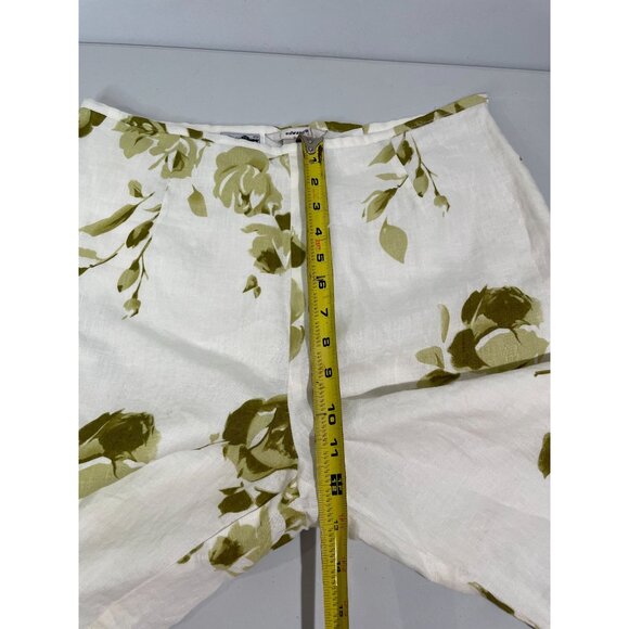 Edward Irish Linen Floral Pants Size 10 Womens Cream & Green - Picture 9 of 11
